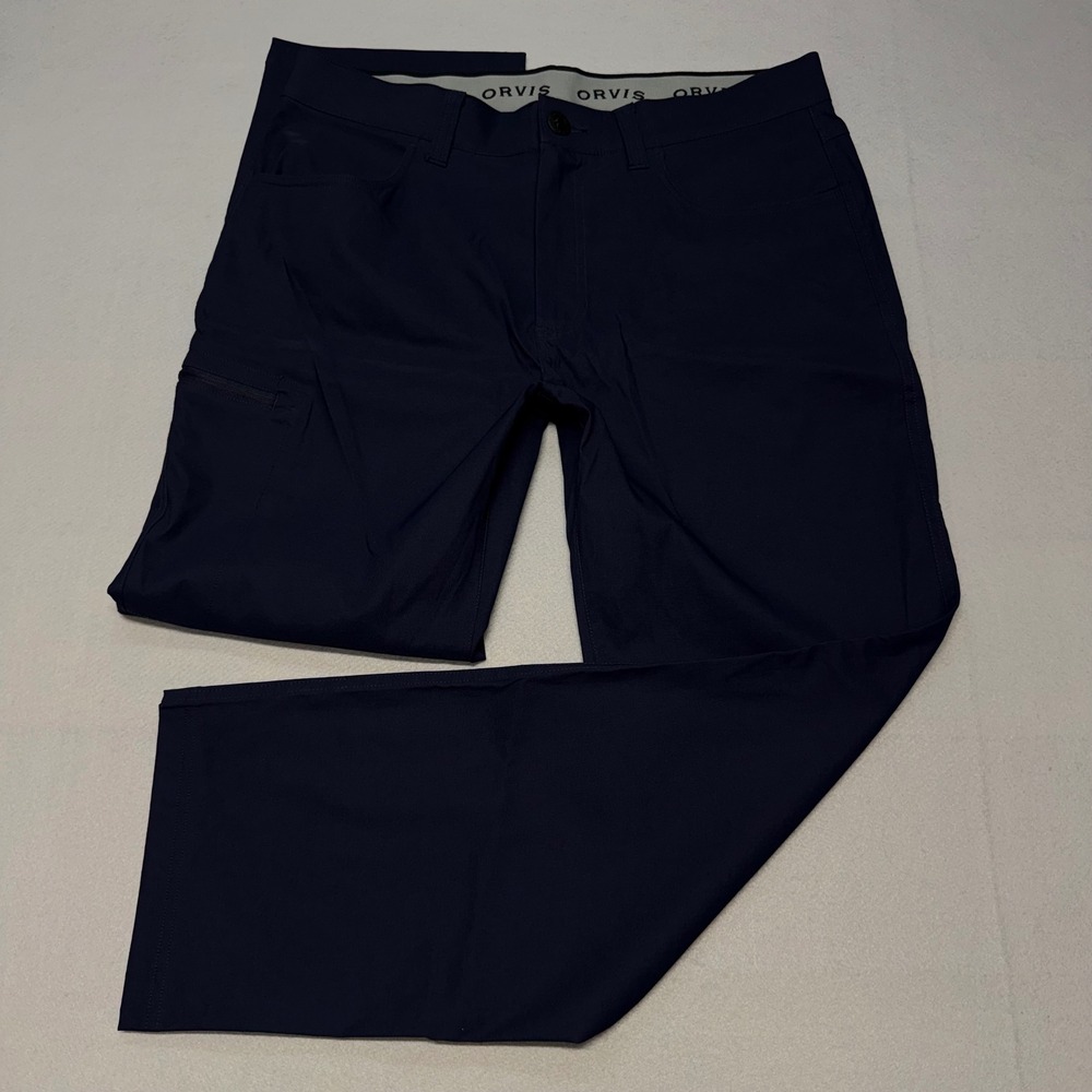 Orvis Mens Tech Pants 34x29 Navy Blue Stretch Water Repellent Outdoor Travel